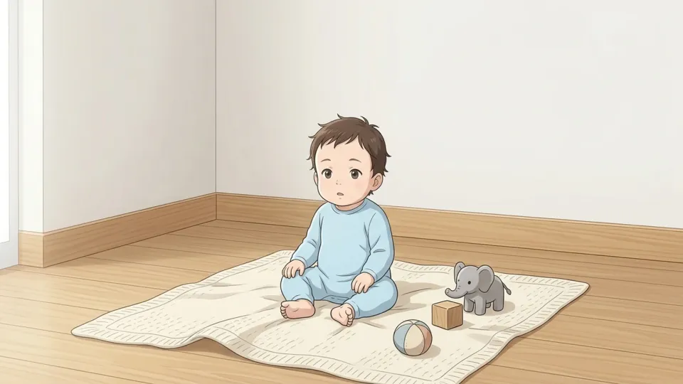 床に座る赤ちゃん