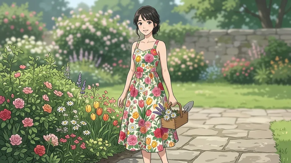花柄のドレスを着た女性