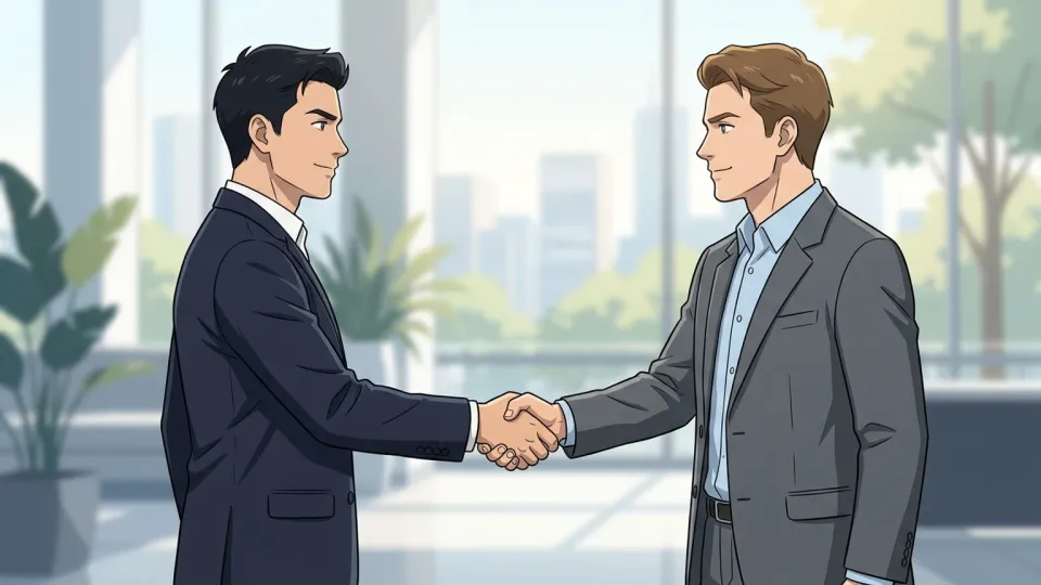 強いパートナーシップを築いて握手をする2人のビジネスパーソン