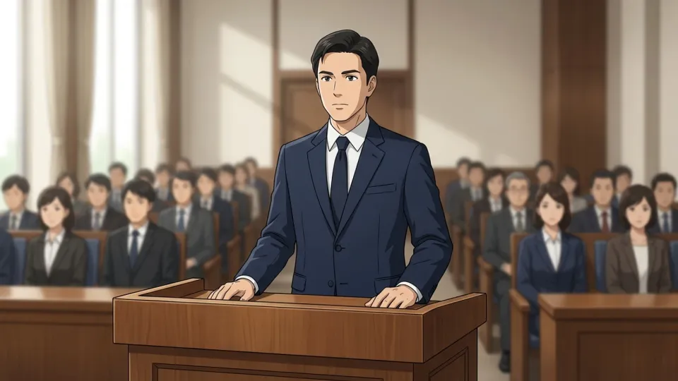 正式な発表を行う人物のイラスト