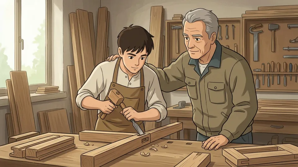 熟練者が見習いを繰り返し指導し、最初はできなかった作業を一人でできるようになる経過
