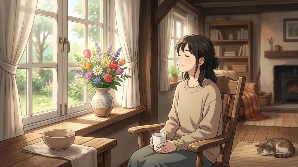 新鮮な花の香りが満ちる明るい部屋