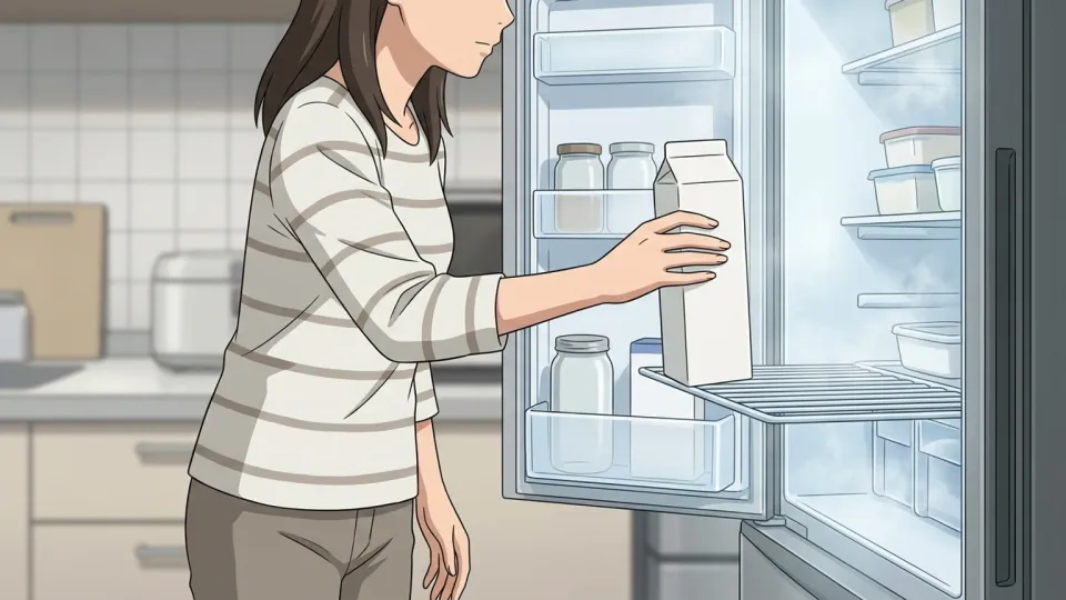 牛乳を冷蔵庫にしまう人