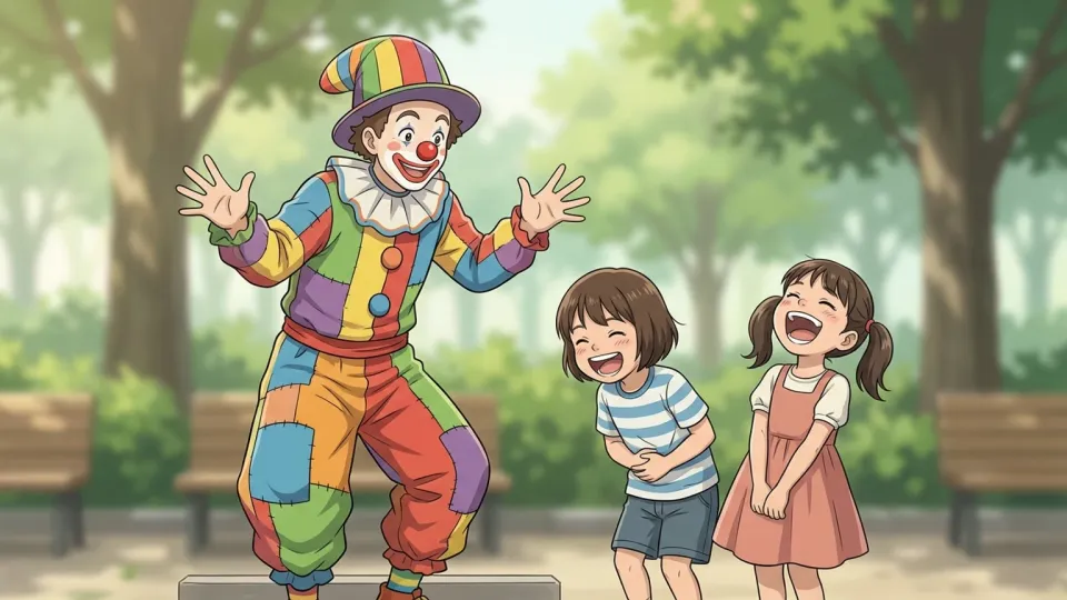 子供たちを笑わせるピエロ