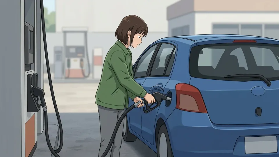 車にガソリンを給油している場面