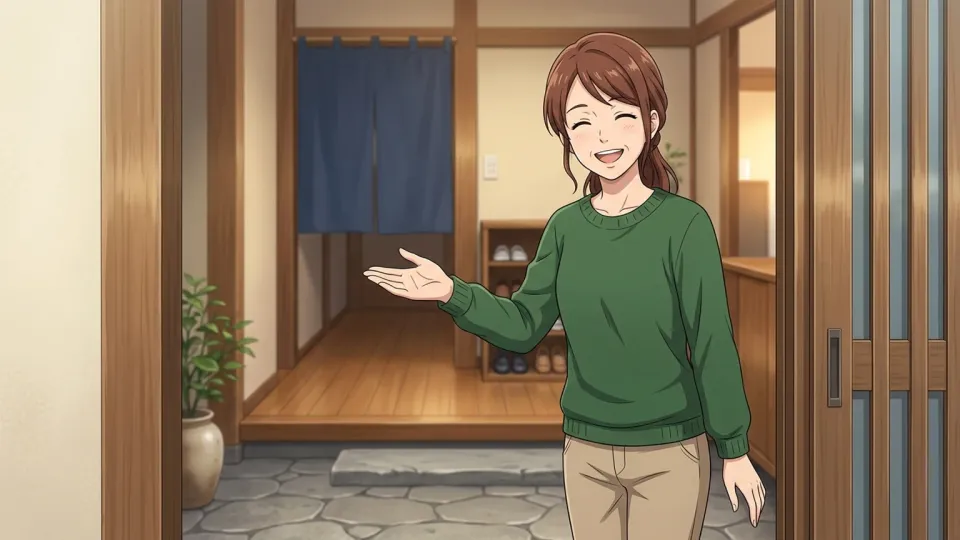 歓迎の身ぶりをする女性