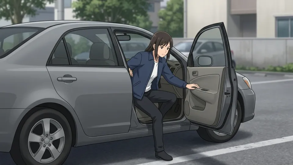 車に乗り込む人