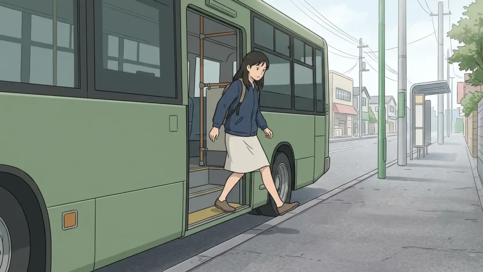 バスから降りる乗客