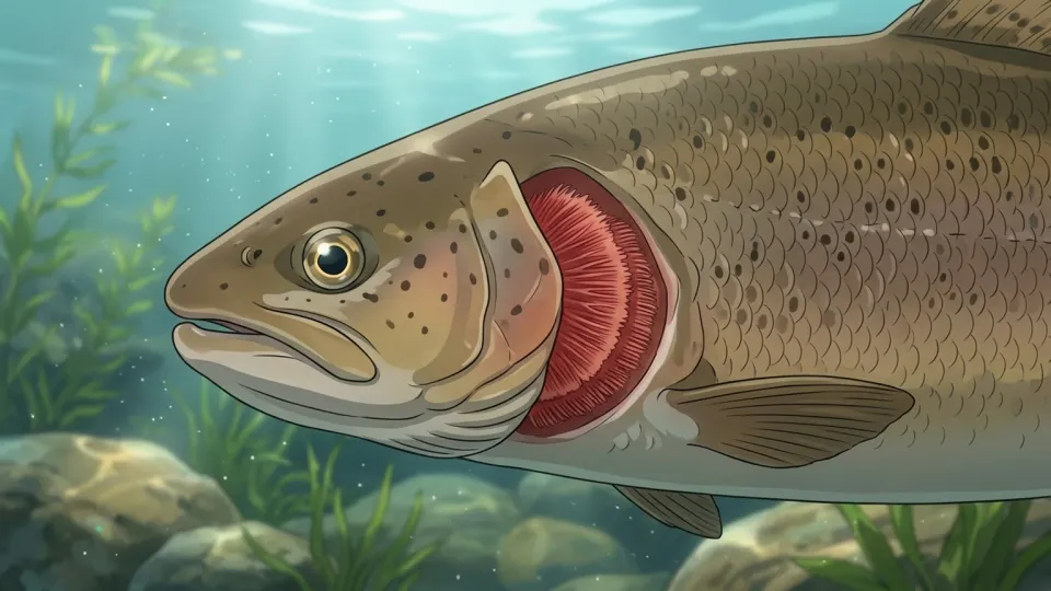 水中でエラを使って呼吸している魚のイラスト