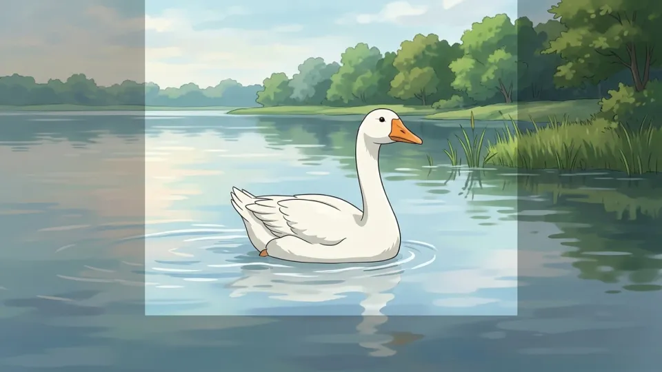 湖面を泳ぐ白いガチョウのイラスト