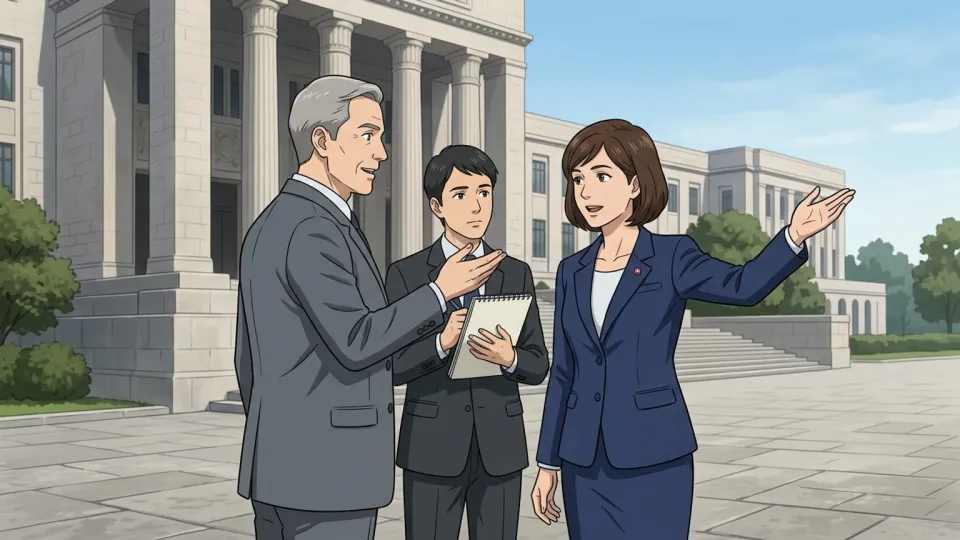 議事堂の前で国を統治している指導者たちのイラスト