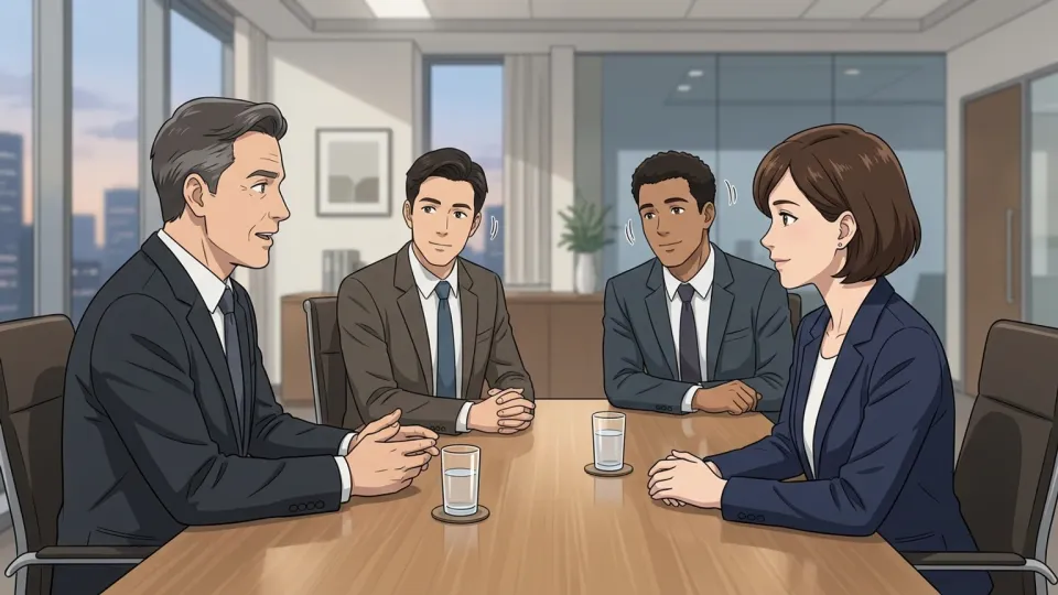 取締役会での規律ある意思決定の様子を示すイラスト