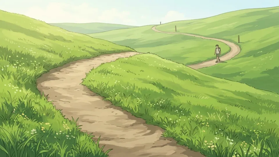 丘へ緩やかに続く小道のイラスト