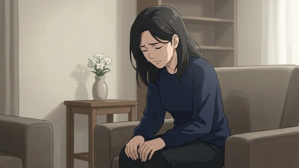 夫を亡くして深い悲しみに沈む女性