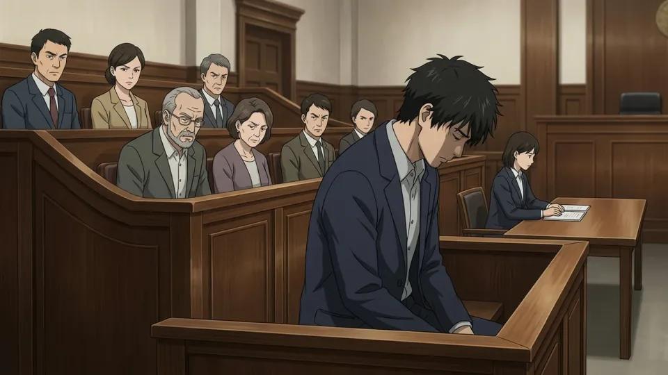 法廷で有罪判決を受ける被告人