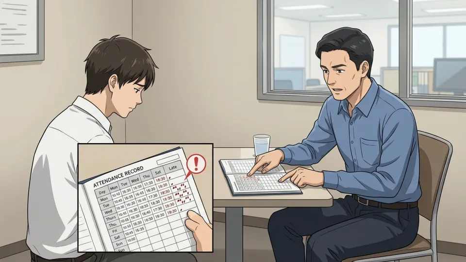 常習的な遅刻について上司から注意を受ける社員