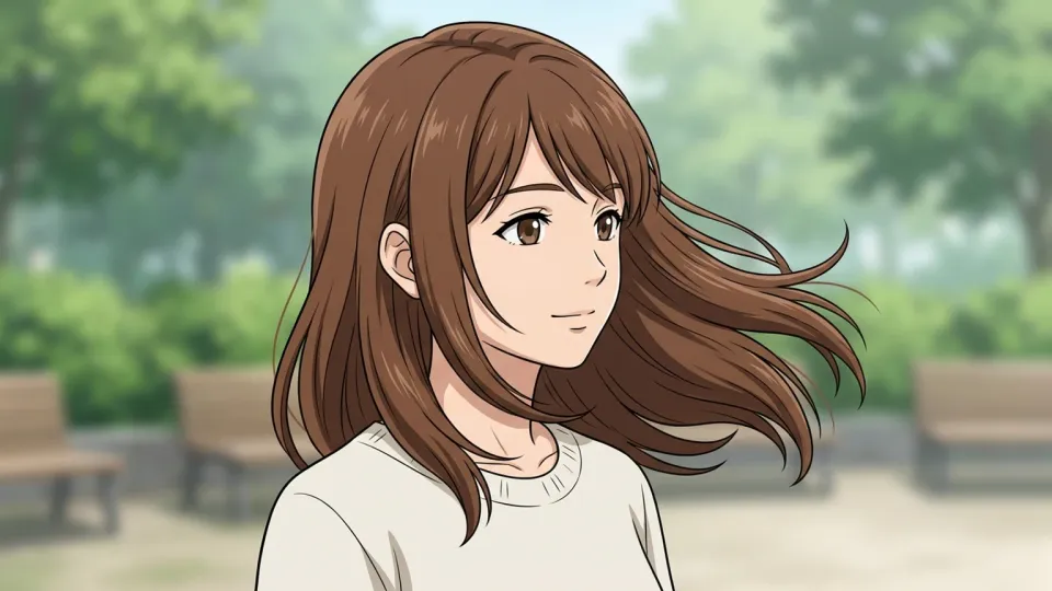 長い茶色の髪をした女性