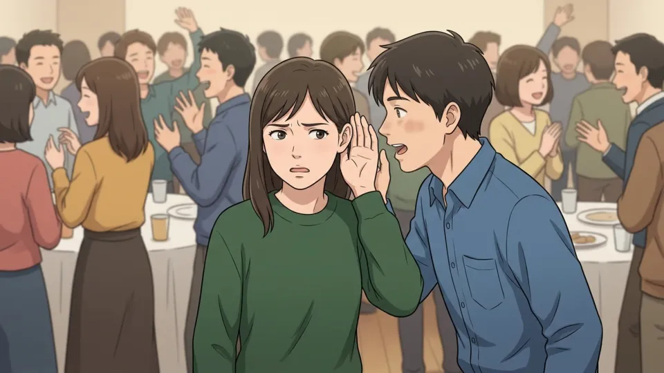 騒がしい部屋で相手の言葉が聞き取れず困っている人