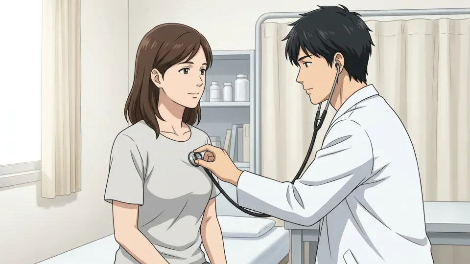 医者が聴診器で患者の心拍を確認しているイラスト