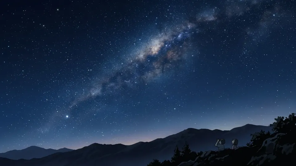 暗い夜空に広がる星々と天の川の光景