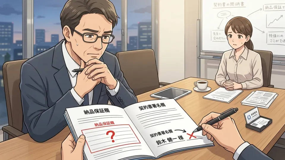 納品保証のない契約書への署名をためらう顧客