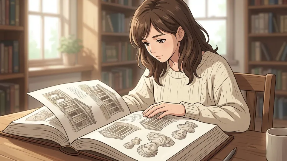ローマの歴史の本を読む女性