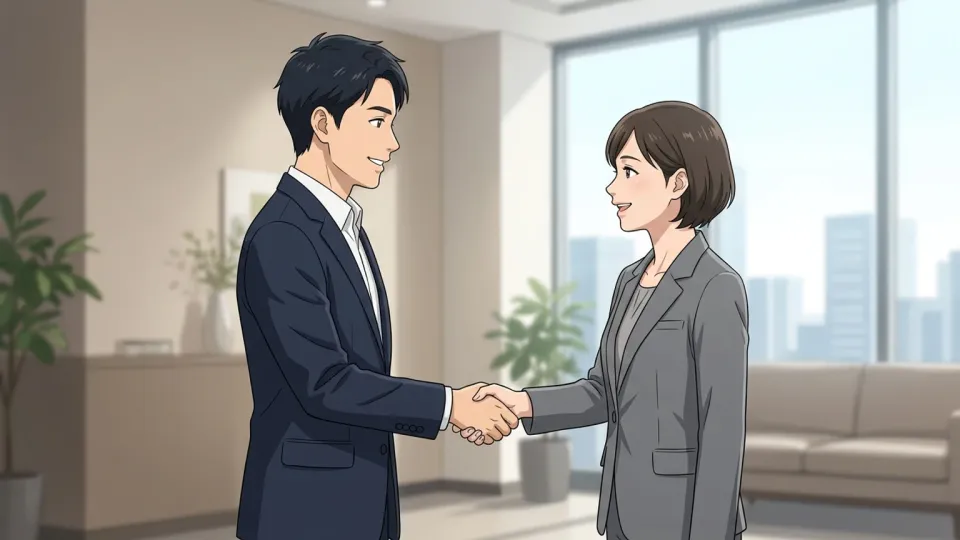 ビジネスパートナーがしっかりと握手を交わしている様子