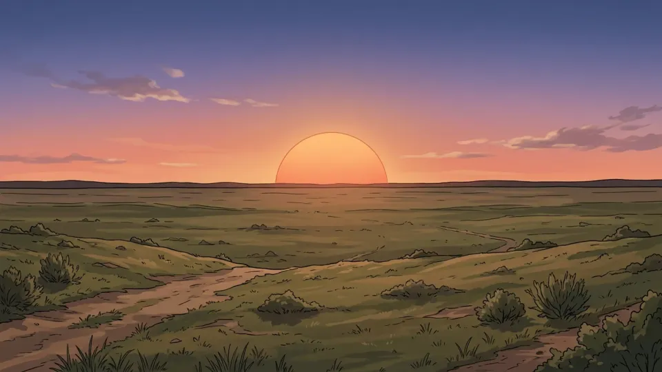 地平線に沈む夕日
