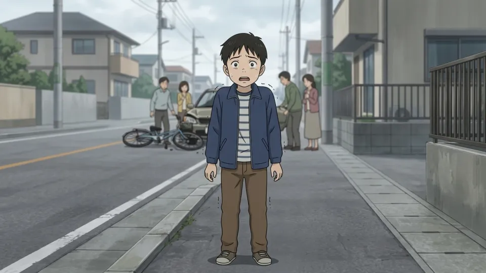 事故を目撃して恐怖に震える子供