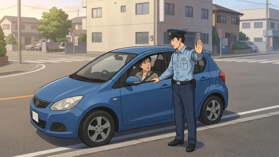 交通違反で警察に止められた運転手。