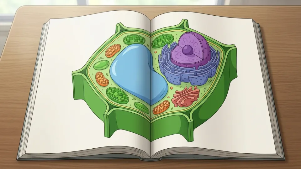 植物細胞の構造が描かれたカラフルなイラスト