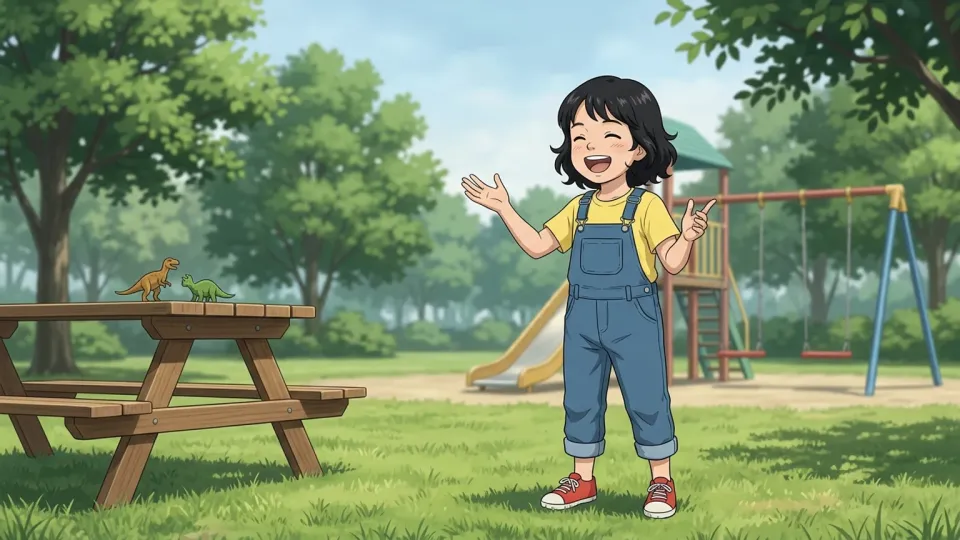 子どもが誰もいない空間に向かって楽しそうに話している様子