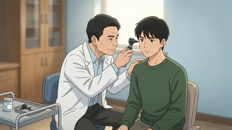 患者の耳を診察する医師