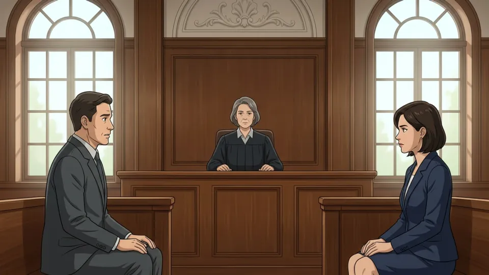 中立的な立場で双方の話を聞く裁判官のイラスト