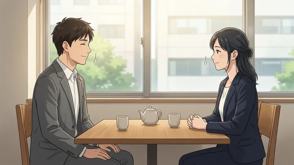 言葉を使わずうなずき合う二人