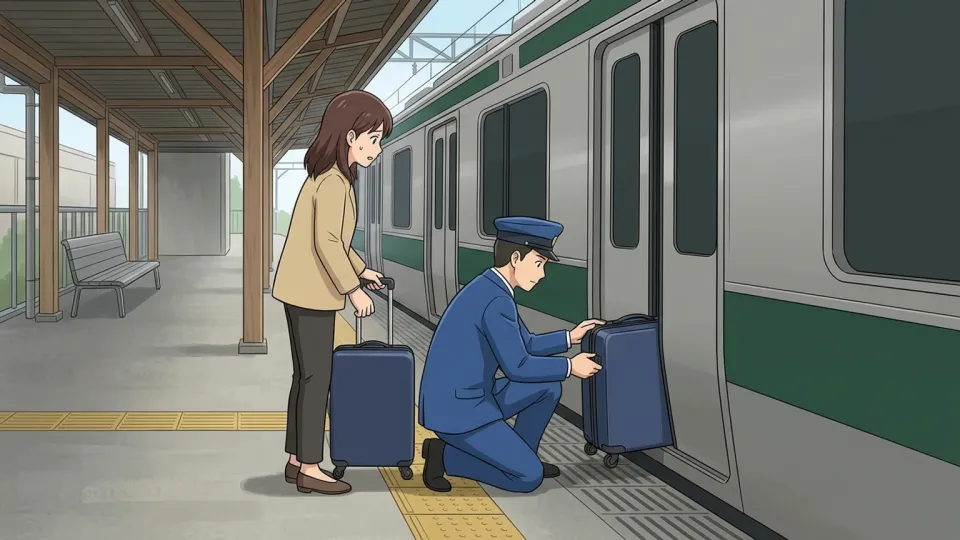 駅のホームで起きた小さなトラブルの様子