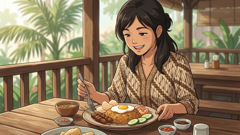インドネシア料理を楽しむ女性