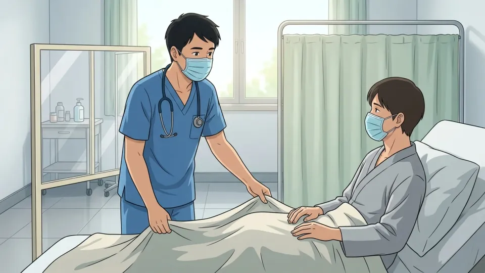 マスクを着けた医師と患者の様子