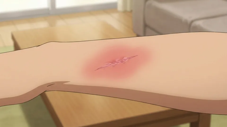 皮膚の切り傷と赤く腫れた炎症の様子