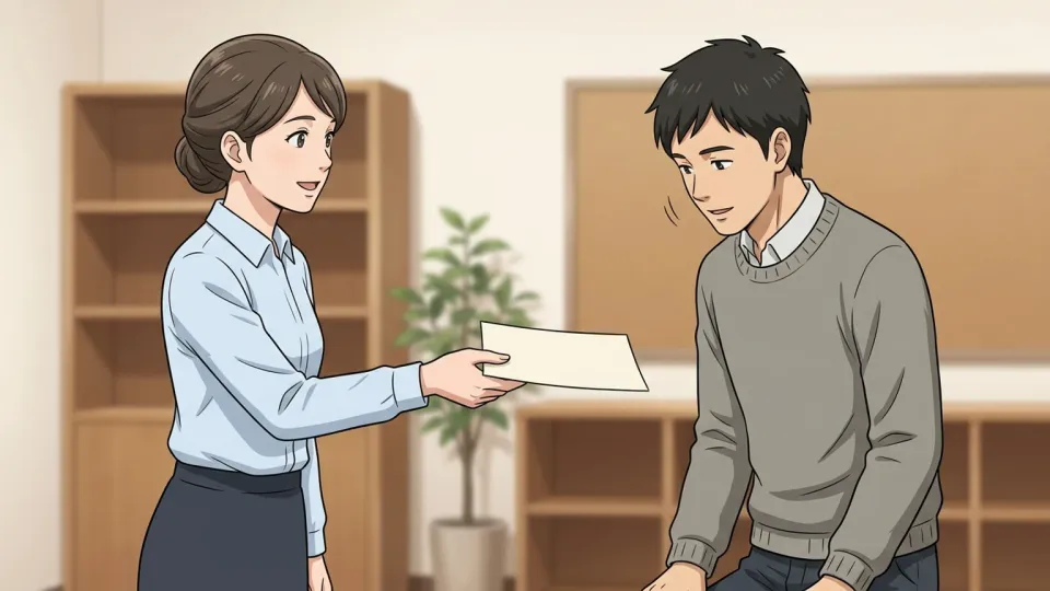 女性が男性に予定の変更を伝えているイラスト