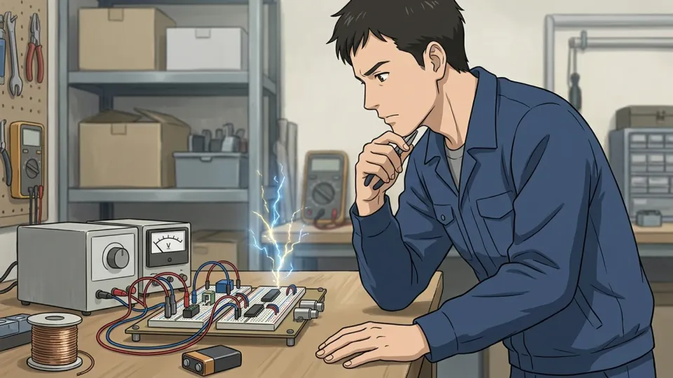 電子機器を慎重に見つめる技術者