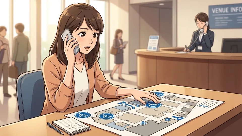 会場の車いす対応について電話で問い合わせる利用者