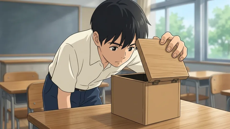 箱の内部を確認する人物