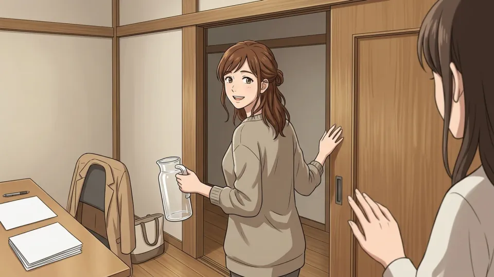 部屋を出ようとする女性