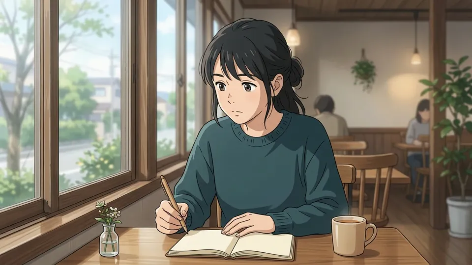 外国語を熱心に学ぶ女性