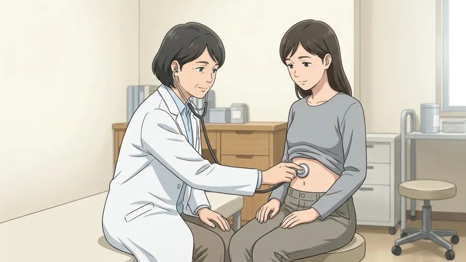 医師が患者の内部の損傷を診察している。