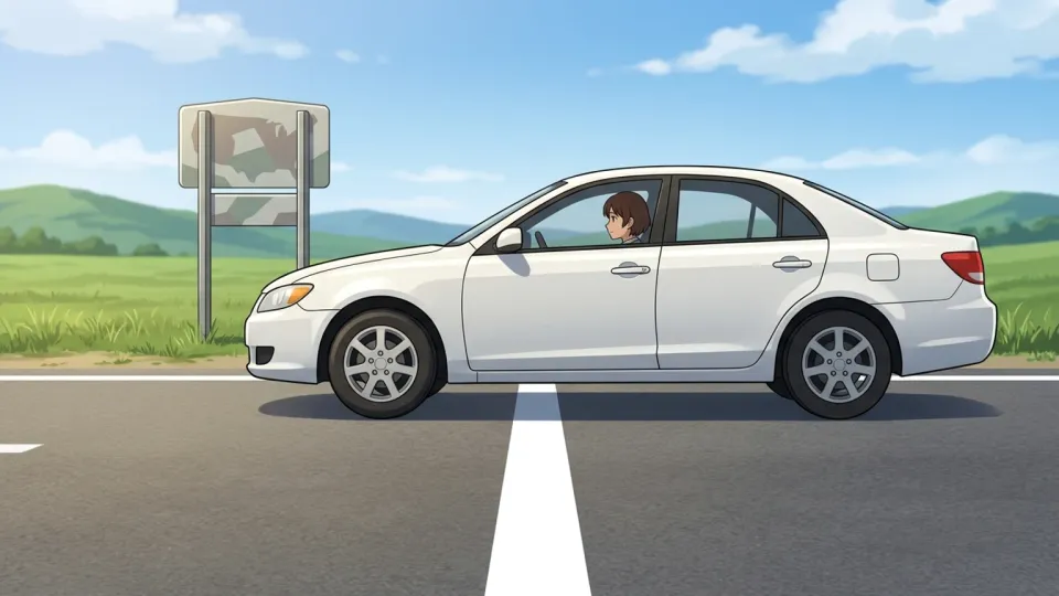 州の境界線を通過する自動車