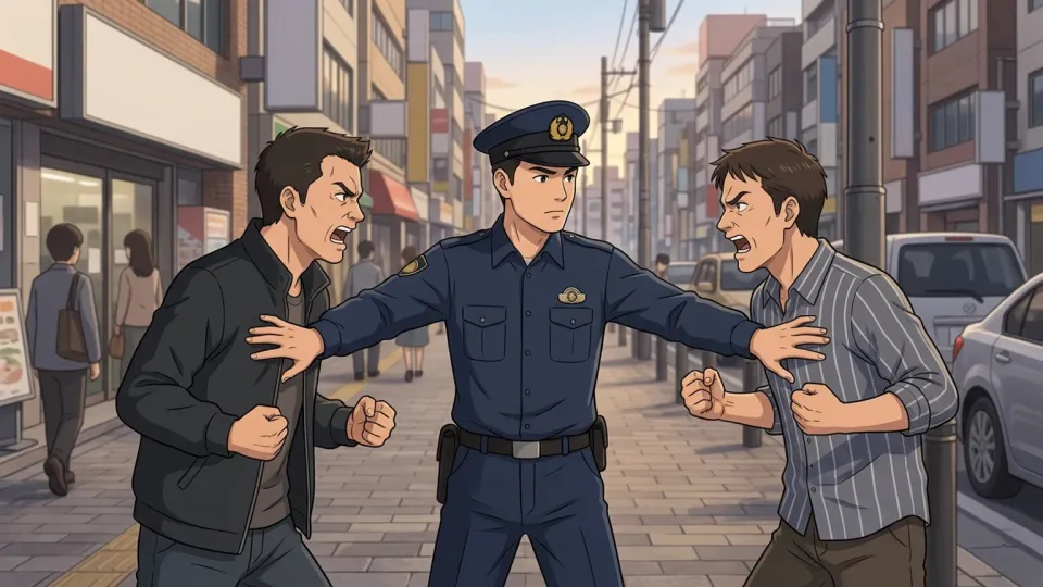口論に介入する警察官