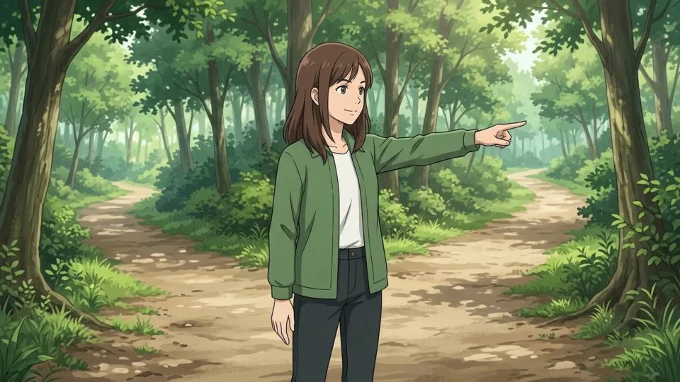 女性が直感で正しい道を選ぶ様子