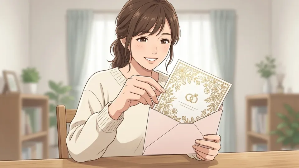 結婚式の招待状を受け取る女性
